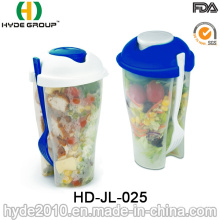 High Quality Salad Container Plastic Shaker Cup with Fork (HDP-2018)